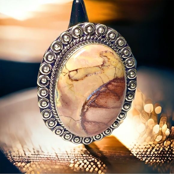 Natural Butterfly Jasper Gemstone in a Handcrafted 925 Silver Overlay Ring (8) - Picture 1 of 12